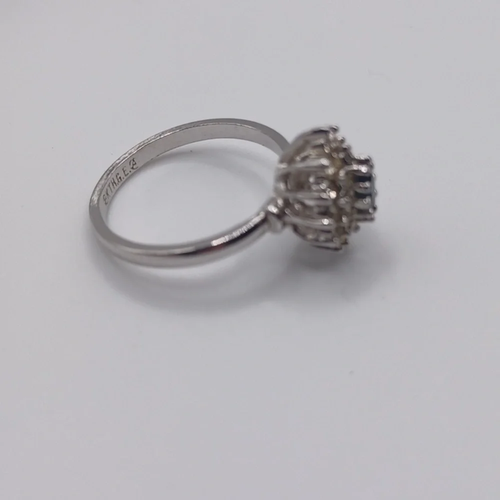 18K GE Faux Sapphire and Clear Rhinestone Ring Sz 8.75